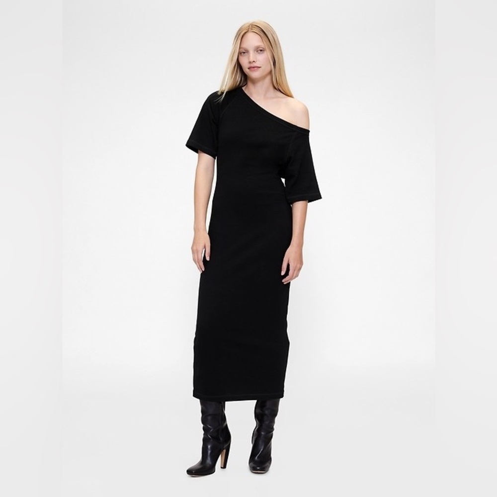 FINAL MARKDOWN NWT! Black GapStudio Jersey Off-Shoulder Midi Dress  #848717
